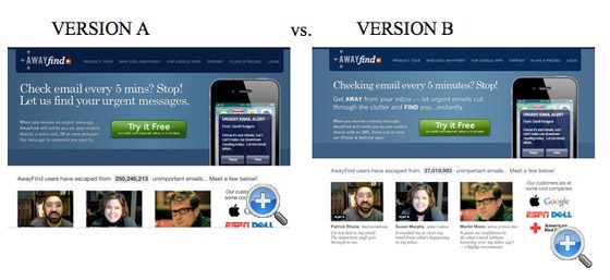 A/B Testing, ejemplo de Landing Page